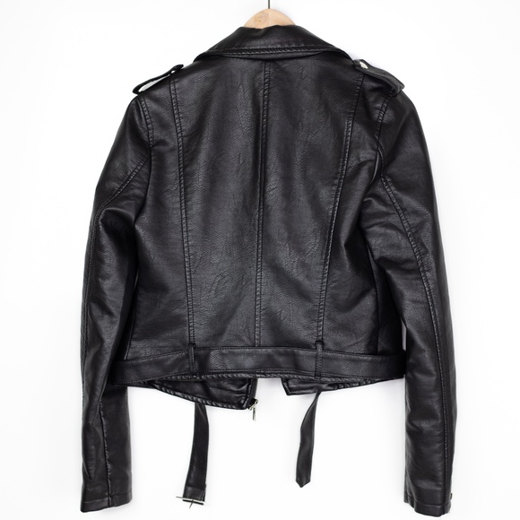 Flamant Rose Collection Women’s Black Vegan Faux Leather Moto Jacket Size 2 - Picture 7 of 8